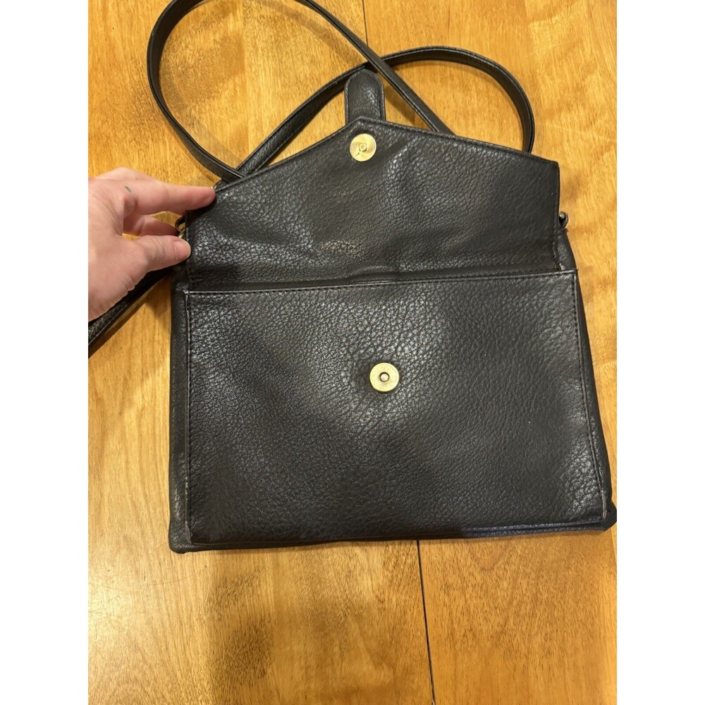 Lucky Brand Black Leather Pebbles Crossbody Bag Foldover Wallet Purse Distressed - Picture 5 of 16